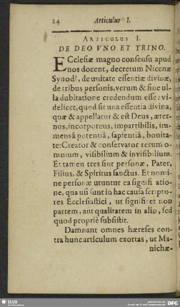 Articulus I. De Deo Uno Et Trino
