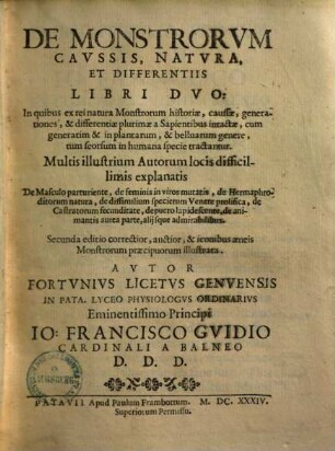 De monstrorum natura, causis et differentiis : libri duo ...