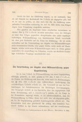 III. Die Verurtheilung zur Abgabe einer Willenserklärung gegen Gegenleistung.