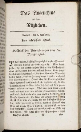 Das achtzehnte Stück. Montags, den 3. May 1756.