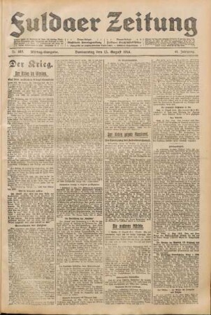 Ausgabe vom Donnerstag, den 13. August 1914.