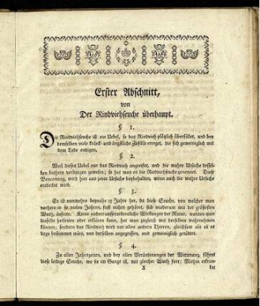 Erster Abschnitt, von der Rindviehseuche überhaupt.