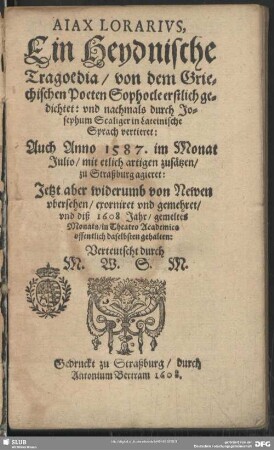 Aiax Lorarivs, Ein Heydnische Tragoedia
