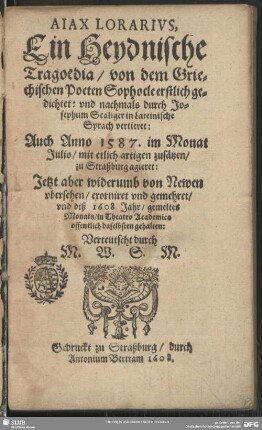 Aiax Lorarivs, Ein Heydnische Tragoedia
