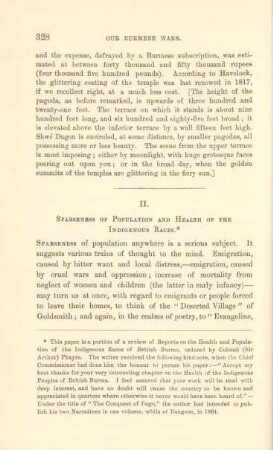 II. Sparseness of population and health of the indigenous races