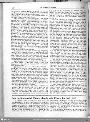 Der Außenhandel Deutschlands mit Uhren im Juli 1927