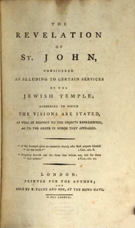 The Revelation of S[ain]t John considered as allading to certain services of the Jewish Temple