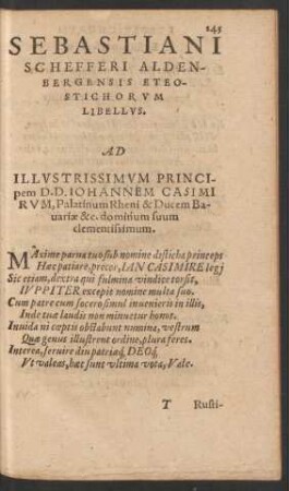 Sebastiani Schefferi Aldenbergensis Eteostichorum Libellus.