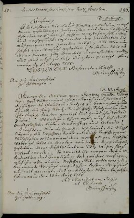 Zustimmung zur Aufnahme des Kerzenziehers Johann Nicolaus Glaser als Universitätsverwandter auf Probe.