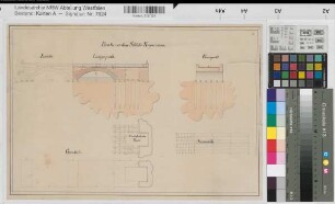 Crassenstein (Wadersloh) Entwurf einer Schloßbrücke Grundriß, Ansicht, Profile 1.H. 19.Jh. 30 Fuß = 9,75 cm 29 x 44 kol. Zeichnung Wendt-Crassenstein K Nr. 5