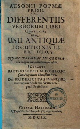 De differentiis verborum : libri quatuor et de usu antiquae locutionis libri duo ..., 1