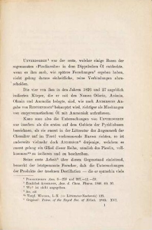 Die Pyridinbasen in der chemischen Litteratur : über Beta-Picolin, Beta-Pipecolin und die Synthese einiger Homologen des Pyridins