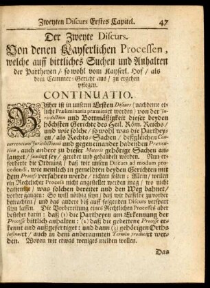 Der Zweyte Discurs. Von denen kayserlichen Processen, ...