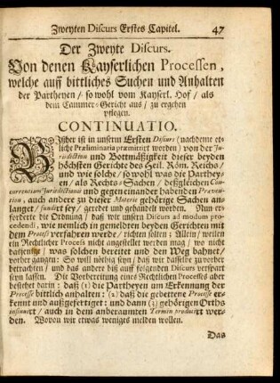 Der Zweyte Discurs. Von denen kayserlichen Processen, ...