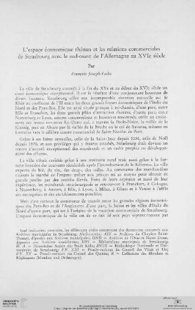 L' espace économique rhénan et les relations commerciales de Strasbourg avec le sud-ouest de l'Allemagne au XVIe siècle