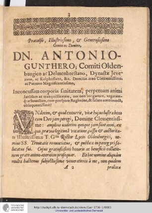 Dn. Antonio Gunthero; Comiti Oldenburgico ac Delmenhostano, Dnyastae Jeverano, ac Kniphusiano