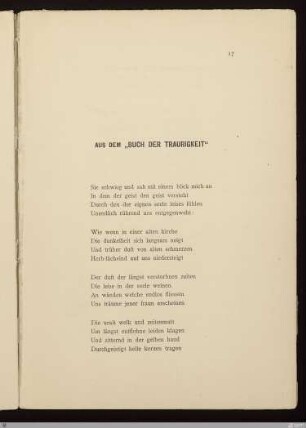 Aus dem "Buch der Traurigkeit" / Leopold zu Andrian-Werburg