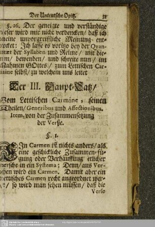Der III. Haupt-Satz. Vom Lettischen Carmine, seinen Theilen, Generibus und Affectionibus
