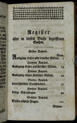 Register aller in diesem Buche begriffenen Sachen.
