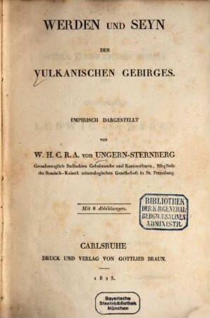 Werden und Seyn des vulkanischen Gebirges : mit 8 Abbildungen