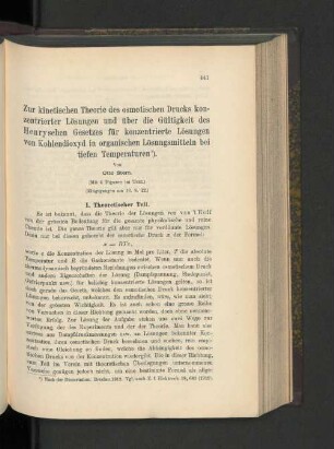 Zur kinetischen Theorie des osmotischen Drucks konzentrierter Lösungen und über die Gültigkeit des Henryschen Gesetzes für konzentrierte Lösungen von Kohlendioxyd in organischen Lösungsmitteln bei tiefen Temperaturen.