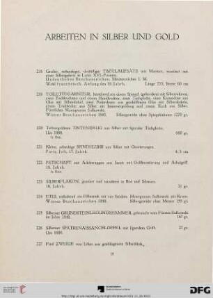 Arbeiten in Silber und Gold (Nr. 218-227)