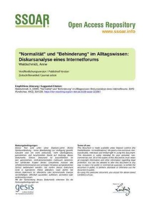 "Normalität" und "Behinderung" im Alltagswissen: Diskursanalyse eines Internetforums
