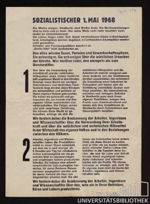 Sozialistischer 1. Mai 1968. Die Mieten steigen