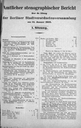 Sitzung 1, 14. Januar 1932
