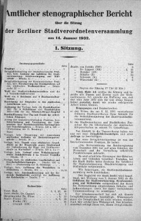Sitzung 1, 14. Januar 1932