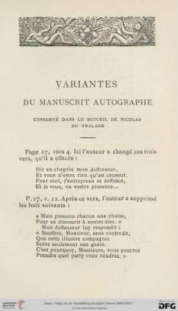 Variantes du Manuscript Autographe