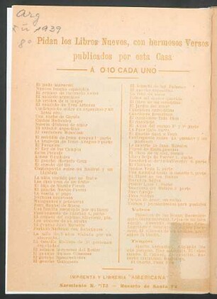 Pidan los libros nuevos, con hermosos versos publicados por esta casa : [Publicidad de Imprenta y Librería "Americana"]