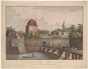 Das Wilsche Tor (Wilsdruffer Tor) an Stelle des heutigen Postplatzes in Dresden vor seiner Beseitigung 1811, Blick von außen