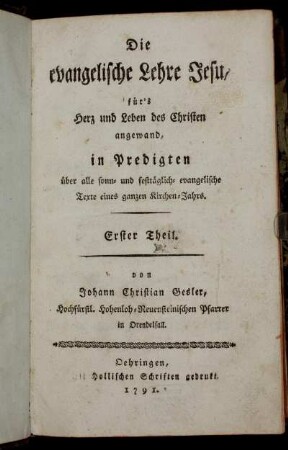 1: Die evangelische Lehre Jesu. Erster Theil