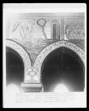 Mosaikprogramm — Bilder im Langhaus — Altes Testament — Südwand, Arkadenzone, 8. Feld von Osten: Abraham wäscht den drei Engeln die Füße