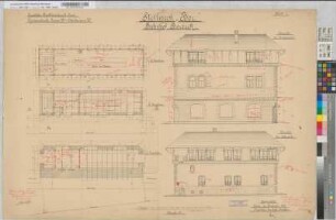 Revisionszeichnung: Stellwerk "Bor" auf Bahnhof Borbeck, Blatt 1: Grundrisse, Ansichten [mit Korrekturen], M. 1:50 Hgs, Sknr.: 1, Fanr.: 9, Bunr.: 6