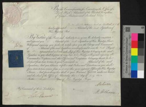 Ernennung von William Earl of Northesk zum Admiral of the Red Squadron, 22. Juli 1830