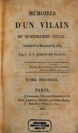 Mémoires d'un vilain du quatorzième Siècle