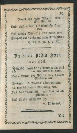 An einen stolzen Herrn von Adel.