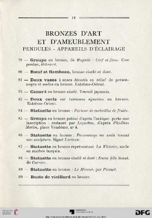 Bronzes d'art et d'ameublement - Pendules - Appareils d'éclairage (Nr. 79-123)