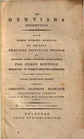 De Gentiana Dissertatio