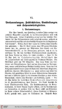 VI. Versammlungen, Festlichkeiten, Ausstellungen, Sehenswürdigkeiten