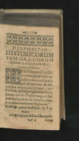 Dispositio Historicorum Tam Graecorum Quam Latinorum.