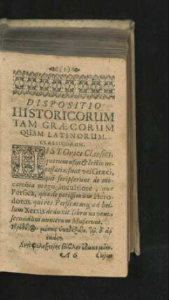 Dispositio Historicorum Tam Graecorum Quam Latinorum.