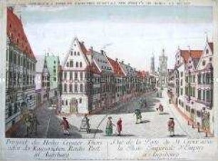 Guckkastenbild mit einer Ansicht des Heiligenkreuzertores und der Kaiserlichen Poststation in Augsburg