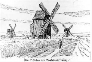 Jüterbog. Die Mühlen am Waldauer Weg, aus: Sturtevant, Erich: Chronik der Stadt Jüterbog, 1935
