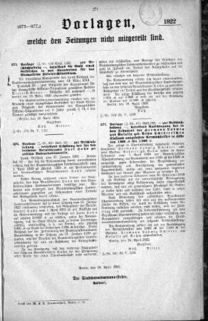 Anlage: (375-377.), Vorlagen, welche den Zeitungen nicht mitgeteilt sind, 28. April 1922