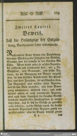 Zweites Kapitel. Beweis, daß die Heilanzeige der Entzündung, Boerhaavens Lehre widerspreche