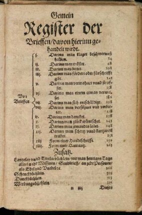Gemein Register der Brieffen/ davon hierinn gehandelt wirdt.