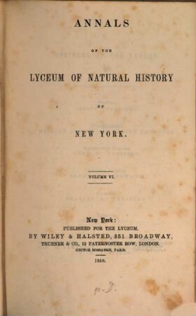 Annals of the Lyceum of Natural History of New York. 6. 1858